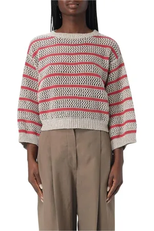 Brunello Cucinelli Truien, Dames, Veelkleurig, XS, Linnen, Witte Gebreide Trui
