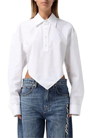 Alexander Wang Blouses & Shirts, Dames, Wit, S, Katoen, Witte Poplin Shirt Asymmetrische Zoom
