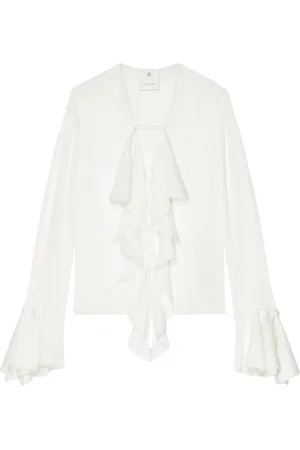 Givenchy Blouses & Shirts, Dames, Wit, XS, Elegant Ruffled Tie Neck Blouse