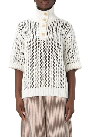 Brunello Cucinelli Truien, Dames, Wit, M, Elegante V-hals Gebreide Trui