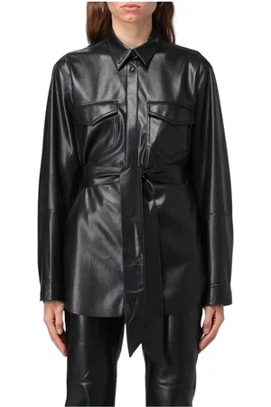 Nanushka Jassen, Dames, Zwart, L, Leer, Zwarte Riem Shirt van Nep Leer