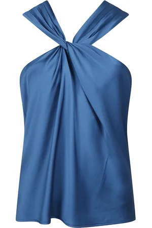 Simkhai Tops, Dames, Blauw, S, Satijn, Satijnen Kruisvoorkant Gebreide Top