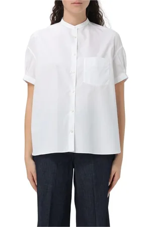 Aspesi Blouses & Shirts, Dames, Wit, M, Katoen, Gele Poplin Mandarin Kraag Shirt