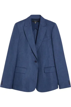 Max Mara Jassen, Dames, Blauw, M, Linnen, Blauwe Linnen Blazer Elegante Zomer Klassieker