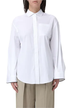 Brunello Cucinelli Blouses & Shirts, Dames, Wit, L, Katoen, Witte Poplin Overhemd, Elegante Stijl