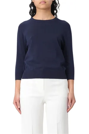 Aspesi Truien, Dames, Blauw, M, Wol, Blauwe Merino Gebreide Pullover Trui