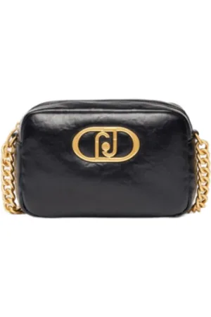 Liu Jo Tassen, Dames, Zwart, ONE Size, Glam Schoudertas met Gouden Logo