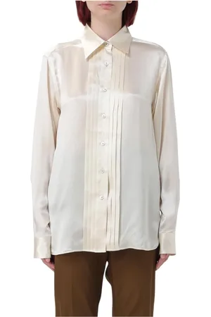 Tom Ford Blouses & Shirts, Dames, Wit, XS, Blauwe Zijden Geplooide Blouse Shirt