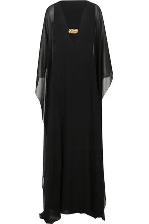 Tom Ford Kleedjes, Dames, Zwart, S, Zijden Kaftan Jurk met V-hals