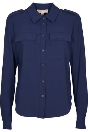 Michael Kors Blouses & Shirts, Dames, Blauw, L, Polyester, Blauw Shirt met Toon-op-Toon Knopen