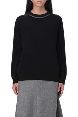 Brunello Cucinelli Truien, Dames, Zwart, L, Kasjmier, Zwarte Cashmere Crew Neck Sweater