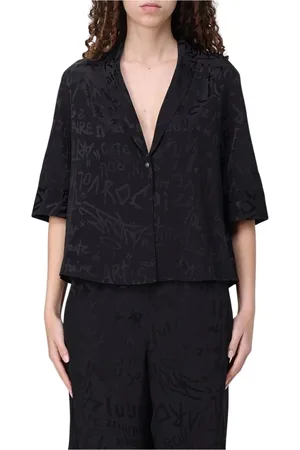 Zadig & Voltaire Blouses & Shirts, Dames, Zwart, XS, Zijden Shirt met Graffiti Print
