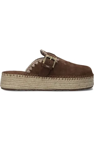 Mou Schoenen, Dames, Bruin, 40 EU, Suède, Bruine Suède Jute Klomp Instappers