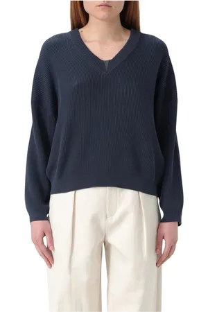 Brunello Cucinelli Truien, Dames, Blauw, XS, Kasjmier, Kasjmier V-hals trui