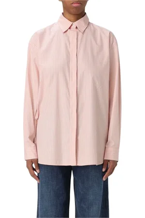 Pinko Blouses & Shirts, Dames, Roze, M, Katoen, Gestreept katoenen overhemd voor vrouwen