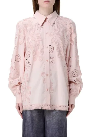 Alberta Ferretti Blouses & Shirts, Dames, Roze, S, Witte Eyelet Detail Shirt