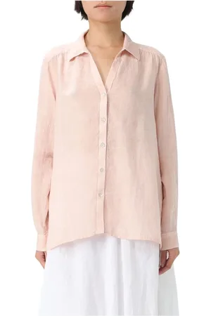 120% Lino Blouses & Shirts, Dames, Roze, M, Linnen, Witte Linnen Blouse met Kraag