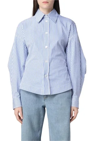 Bottega Veneta Blouses & Shirts, Dames, Blauw, S, Katoen, Blauw Gestreept Katoenen Shirt met Lange Mouwen