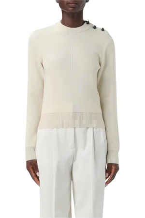 Bottega Veneta Truien, Dames, Wit, L, Kasjmier, Witte Cashmere Ribgebreide Trui