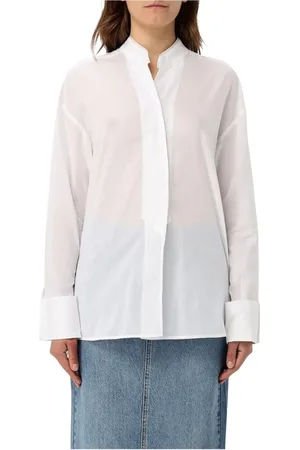 Blauer Blouses & Shirts, Dames, Wit, S, Katoen, Elegante Mandarin Kraag Katoenen Overhemd