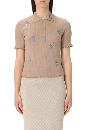 Fendi Tops, Dames, Bruin, L, Wol, Bloemen Polo Gebreide Top