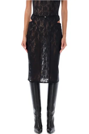 MISBHV Rokken, Dames, Zwart, S, Zwarte Kant Uitgesneden Midi Rok