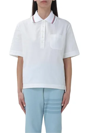 Thom Browne Tops, Dames, Wit, S, Katoen, Klassiek Wit Poloshirt Relaxte Pasvorm
