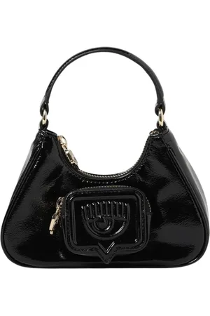 Chiara Ferragni Tassen, Dames, Zwart, ONE Size, Leer, Zwarte Lakleren Mini Handtas