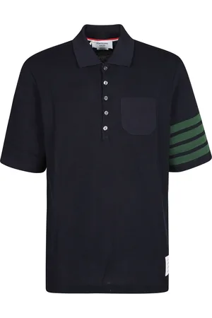 Thom Browne Tops, Heren, Blauw, S, Katoen, Polo met Korte Mouwen en Gebreide Borstzak