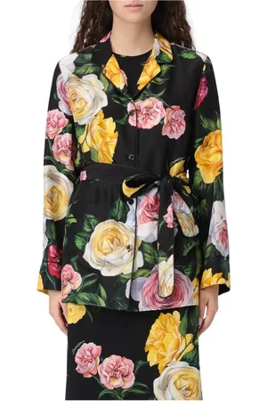 Dolce & Gabbana Blouses & Shirts, Dames, Veelkleurig, S, Bloemen Zijden Shirt met Riem