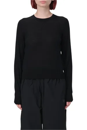 Alexander Wang Truien, Dames, Zwart, M, Wol, Zwarte Merinowol Ronde Hals Trui