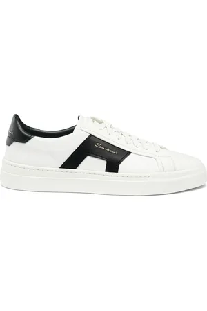 santoni Schoenen, Heren, Wit, 40 EU, Leer, Heren leren dubbele gesp sneaker