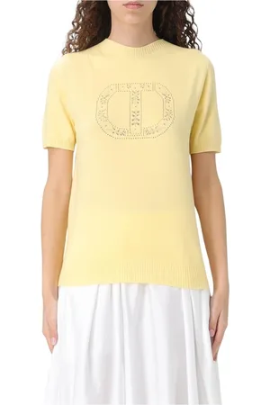 Twin-Set Truien, Dames, , S, Katoen, Blauwe Gebreide Top voor Vrouwen