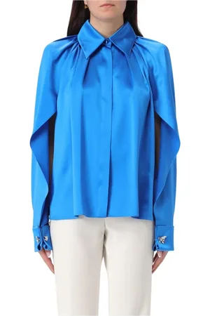 Max Mara Blouses & Shirts, Dames, Blauw, M, Zijden Cape Mouw Blouse Blauw