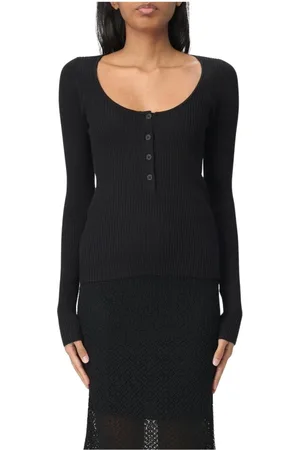 Pinko Truien, Dames, Zwart, M, Blauwe Ribgebreide Pullover Sweater
