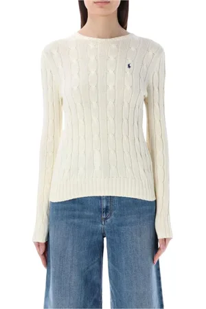 Ralph Lauren Truien, Dames, Wit, XS, Katoen, Navy Cable Gebreide Trui