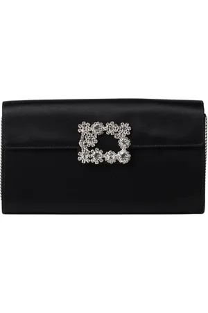 Roger Vivier Tassen, Dames, Zwart, ONE Size, Satijn, Kristalversierde Clutch voor Vrouwen