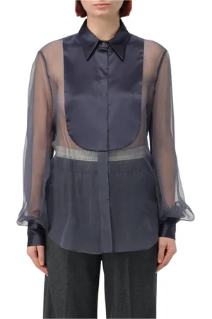 Brunello Cucinelli Blouses & Shirts, Dames, Blauw, L, Chiffon, Navy Silk Chiffon Satin Blouse