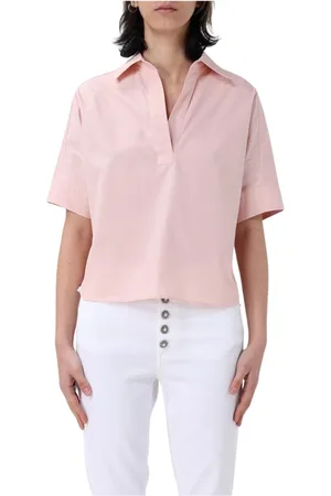 Dondup Blouses & Shirts, Dames, Roze, L, Katoen, Witte V-hals Poplin Blouse