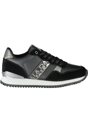 Napapijri Schoenen, Dames, Zwart, 41 EU, Leer, Zwarte vetersneakers met contrastdetail
