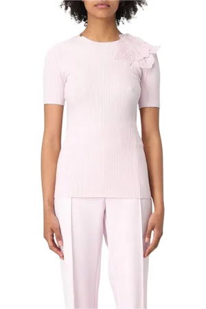 Elisabetta Franchi Truien, Dames, Roze, M, Bloem Applicatie Gebreide Top