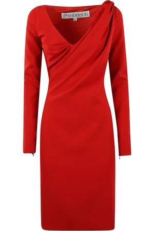 J.W.Anderson Kleedjes, Dames, Rood, M, Polyester, Drape V-Neck Jurk
