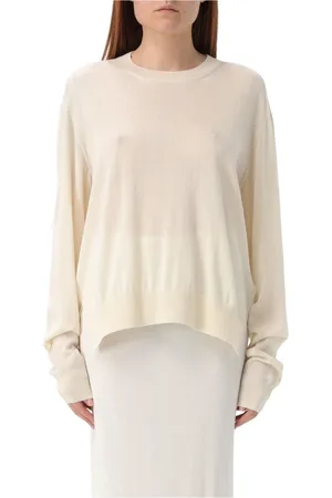 Jil Sander Truien, Dames, Wit, L, Beige Wool Crew Neck Sweater