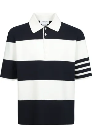 Thom Browne Tops, Heren, Veelkleurig, M, Katoen, Gestreept katoenen poloshirt
