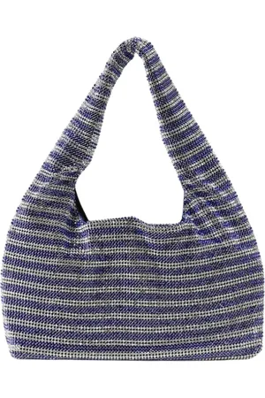 KARA Tassen, Dames, Blauw, ONE Size, Kristallen Gestreepte Clutch Tas