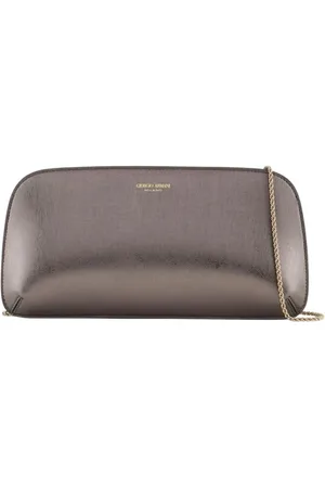 Giorgio Armani Tassen, Dames, Grijs, ONE Size, Leer, Grijze Metallic Clutch Tas