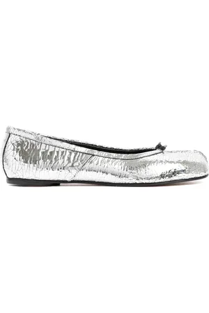 Maison Margiela Schoenen, Dames, Grijs, 36 EU, Leer, Metallic Ballerina
