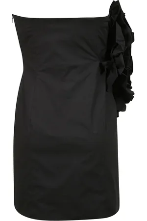 ROTATE Kleedjes, Dames, Zwart, M, Katoen, Off-shoulder Mini Jurk met Bloemdetail