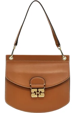 Ganni Tassen, Dames, Bruin, ONE Size, Leer, Gouden Kliksluiting Leren Satchel Tas