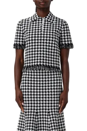 Alexander McQueen Tops, Dames, Zwart, M, Gefranjerde Zoom Gebreide Poloshirt